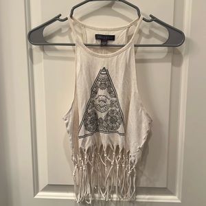 Beige crop top with fringe